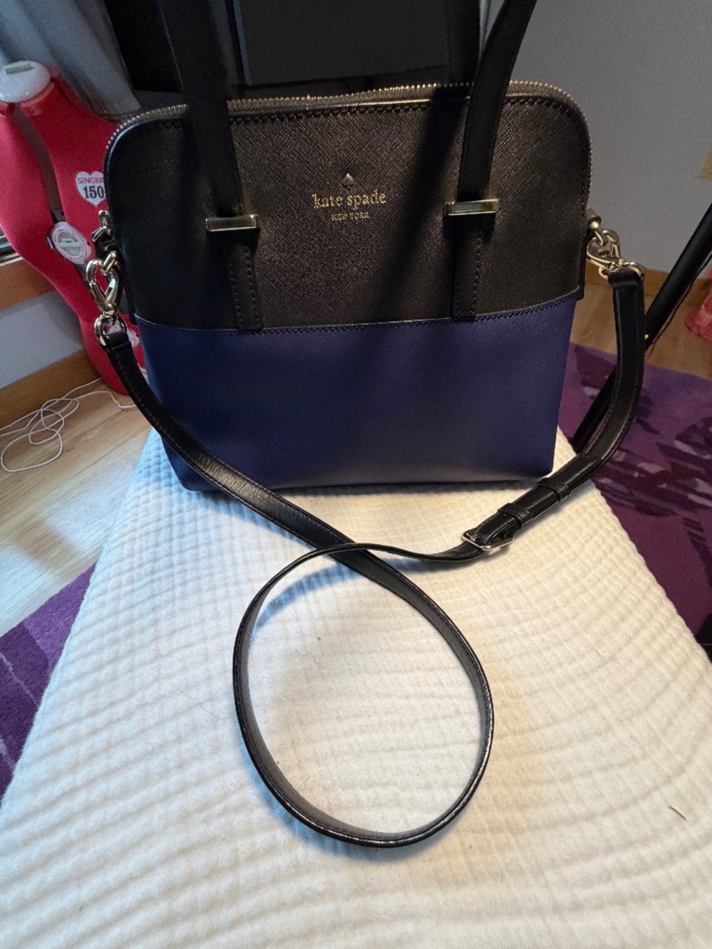 Kate Spade New York Cedar Street Maine Satchel in blue and black color block
